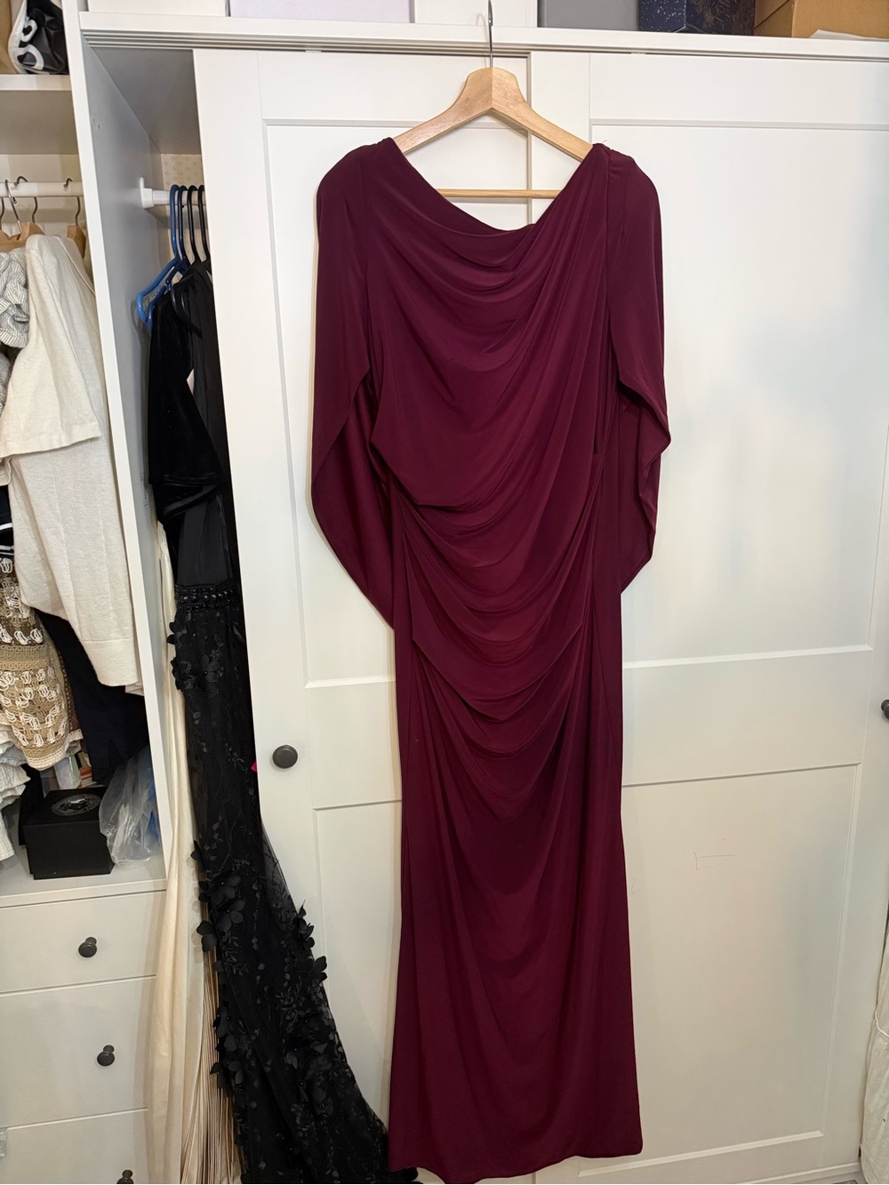 Elegant Draped Burgundy Women’s Dress